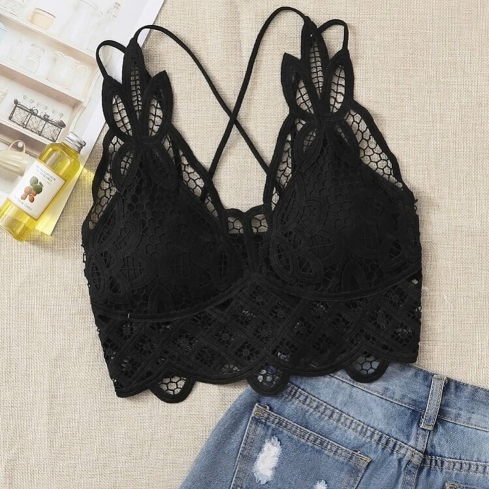 Boho black lace bralette